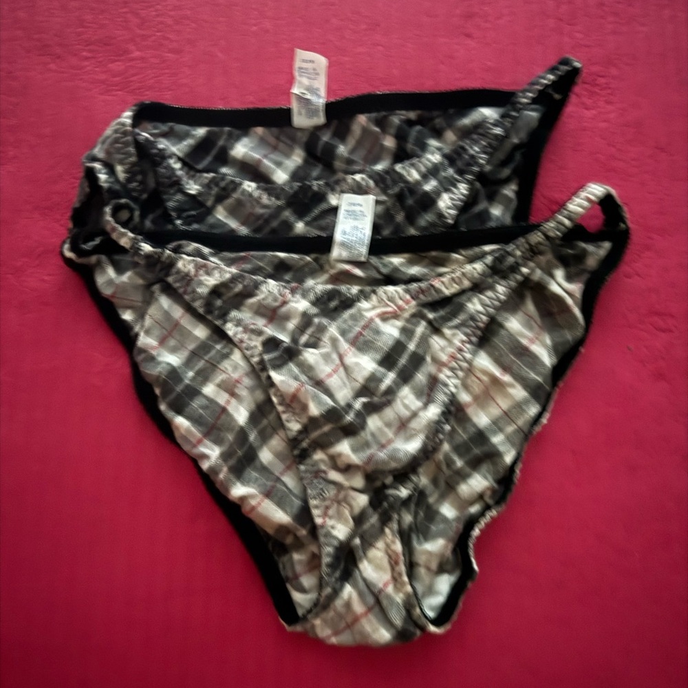 Y2K 2 PAIRS FLANNEL Plaid Bikini Panties Set.  ALL COTTON. MEDIUM. NEW